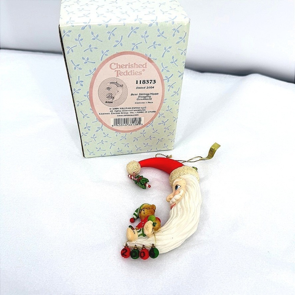 Cherished Teddies Bear Sitting Moon Ornament 2004 Santa Man In The Moon